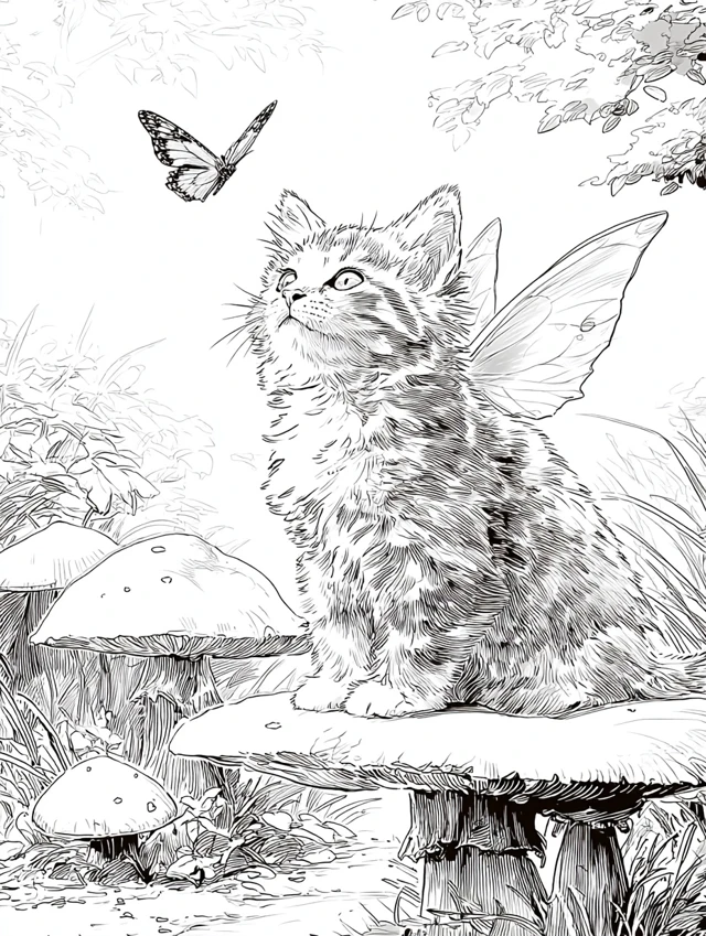 Kitten Fairy Coloring Page