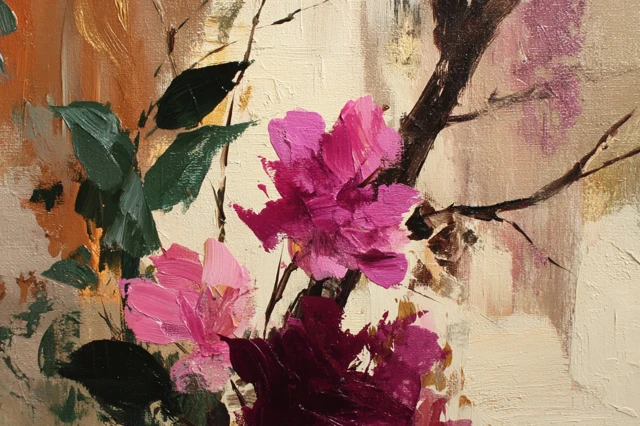 Abstract Oil Painting Flowers and Branches