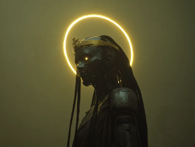 Cyberpunk Android King Surreal Digital Art