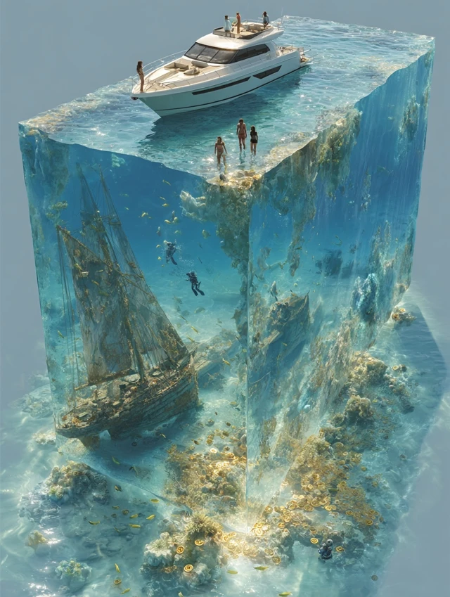 Underwater Isometric Scene Treasure Boat and Divers