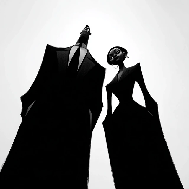 Retro Cartoon Black Couple Low Angle Portrait