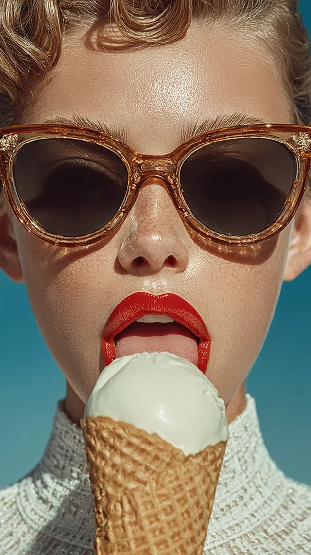 Glamorous Woman with Ice Cream and Sunglasses