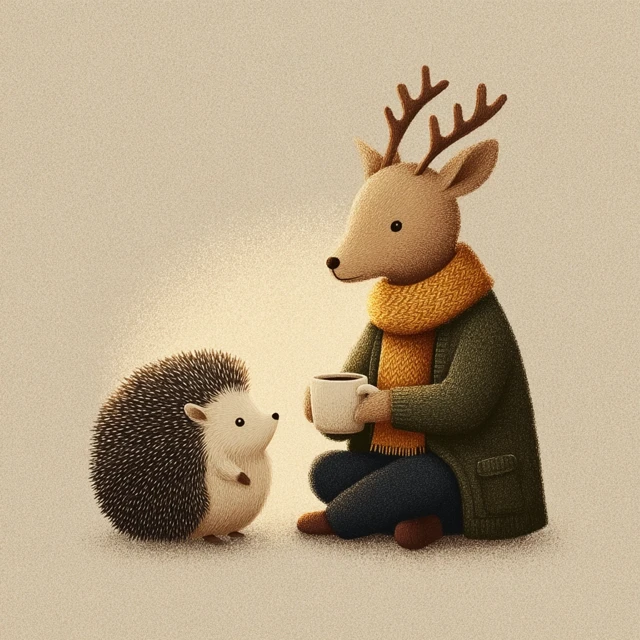 Cozy Winter Illustration: Deer and Hedgehog