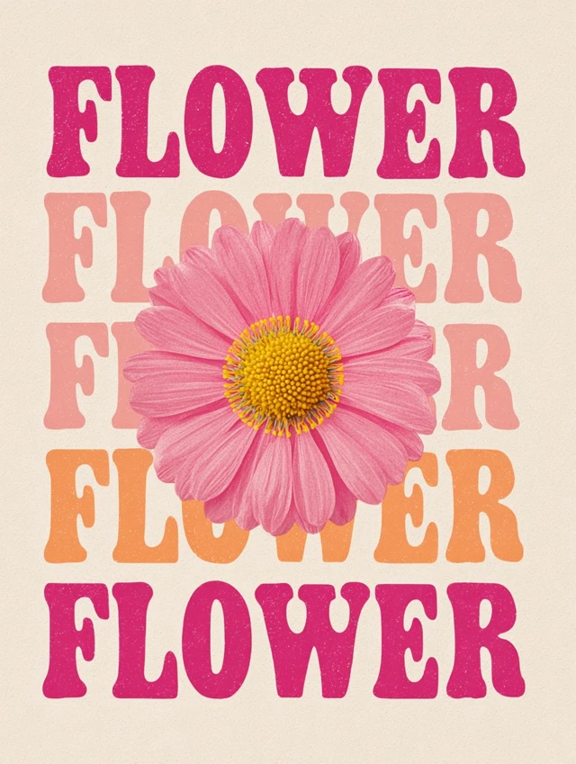 Retro Flower Design Pink Cream Bold