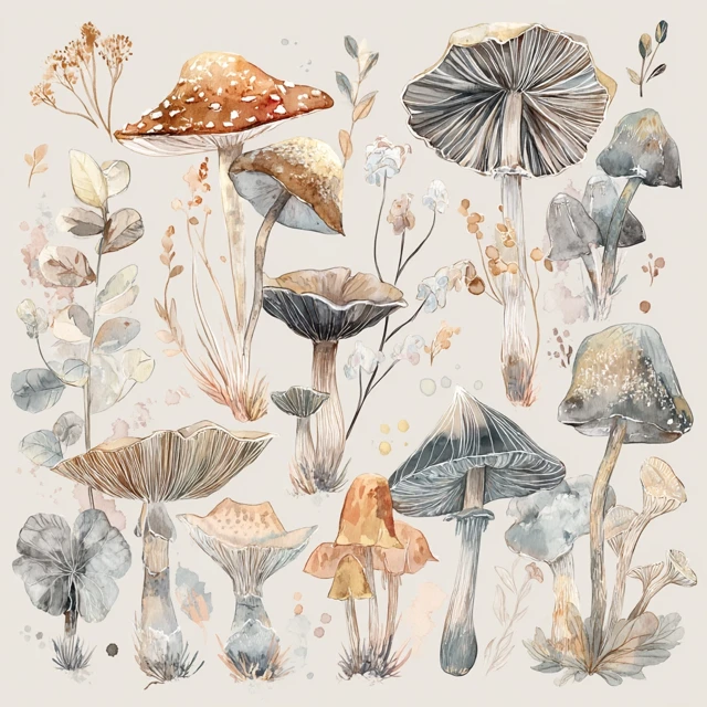 Pastel Watercolor Mushroom Clipart