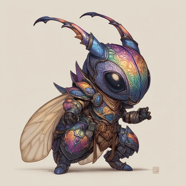 Chibi Beetle Humanoid Comic Book Style Art