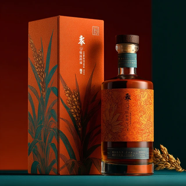 Chinese Rum Bottle Design with Sugarcane Icon
