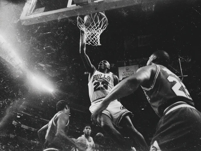 Obese Man Dunks Over Michael Jordan 90s NBA Photo