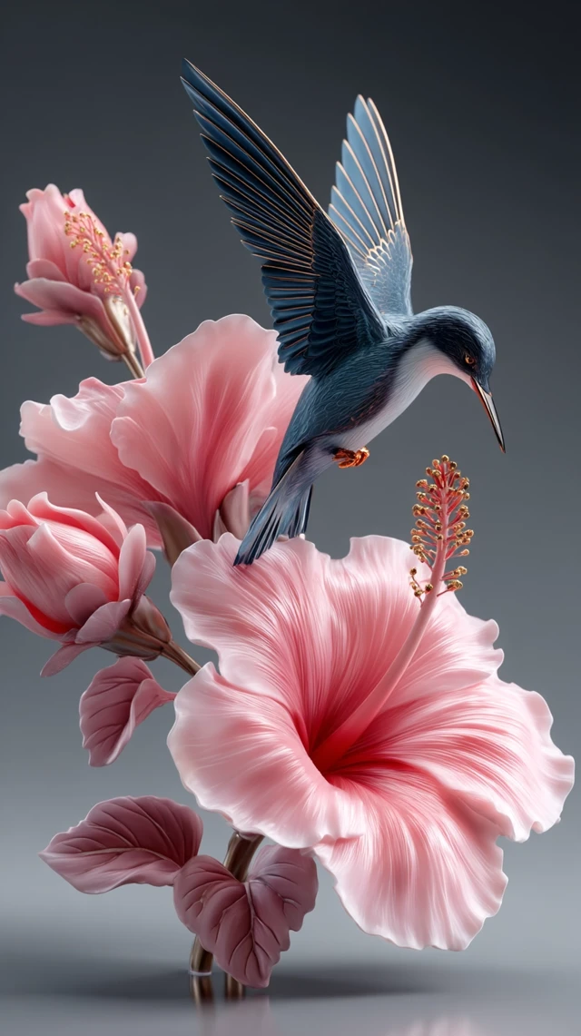 Luxury Perfume Bird and Hibiscus Flowers