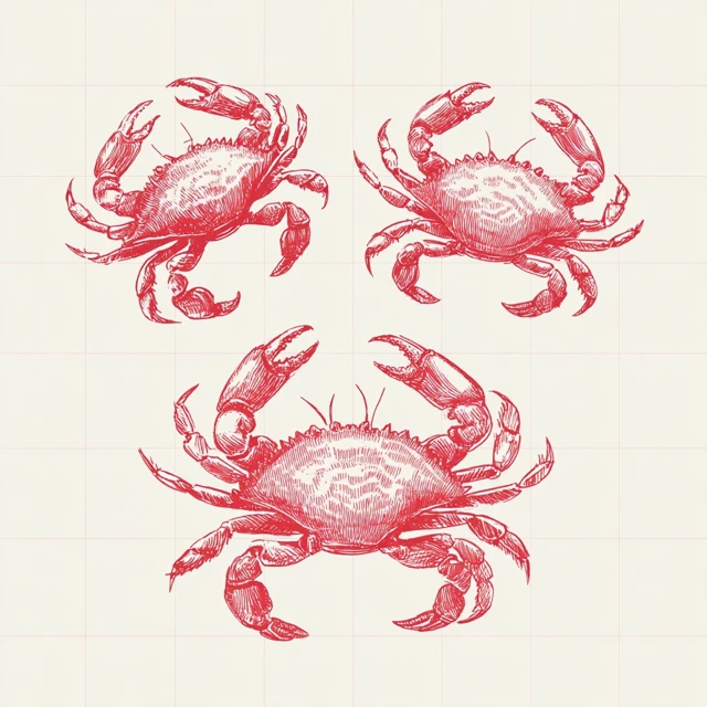 Red Crabs Minimalist Hand Drawn Illustration