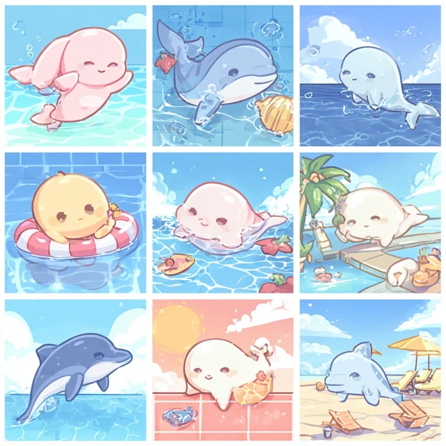 Kawaii Animals Summer Fun Illustration