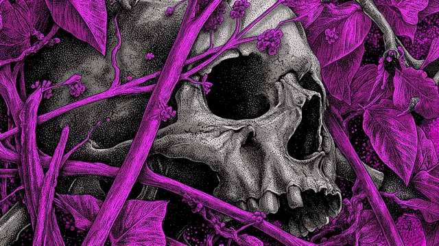 Skull in Neon Purple Vines Illustration
