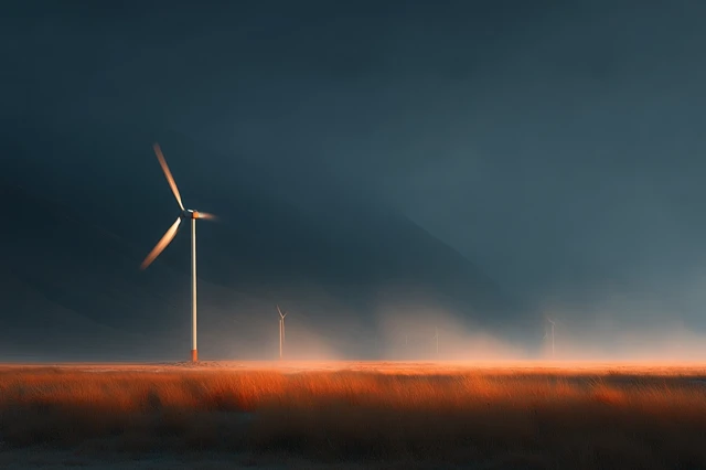 Wind Turbines in a Golden Hour Grassland
