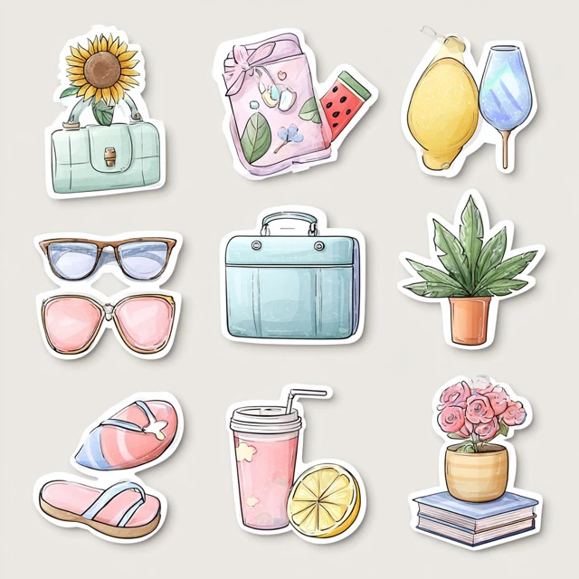 Cute Watercolor Summer Accessories Sticker Set