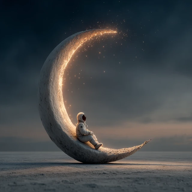 Astronaut on the Moon Galaxy Illustration