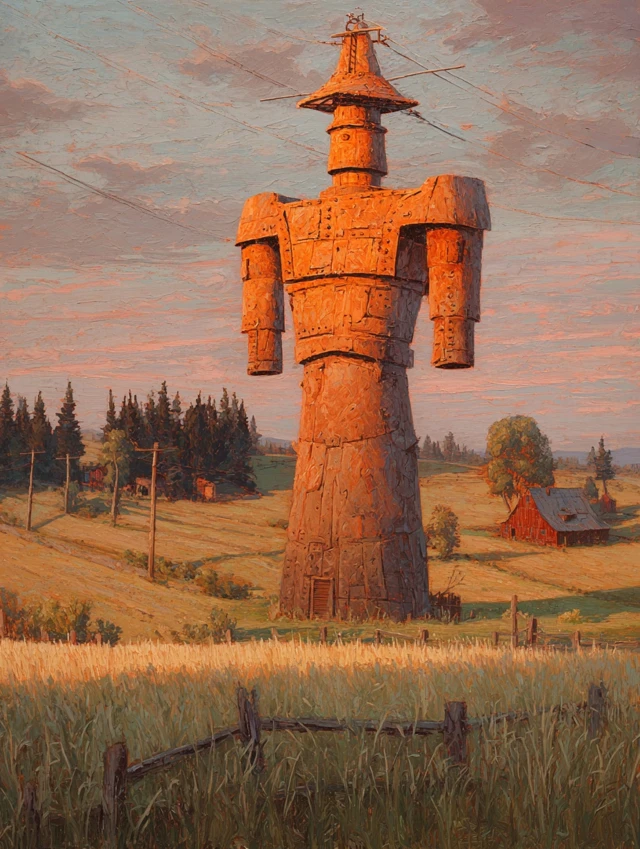 Vermont Field Ancient Stone Warrior Power Pylon Art