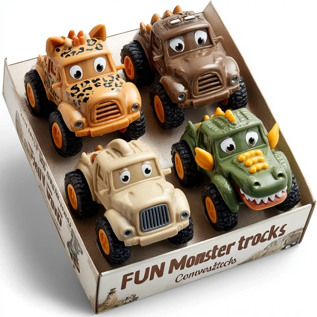 Monster Truck Toy Set for Kids - Fun Cartoon Trucks