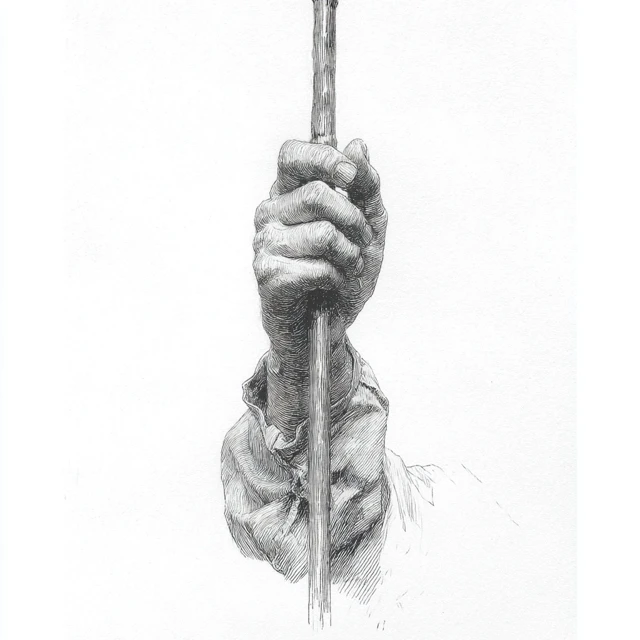 Hand Holding Metal Bar Black and White Sketch