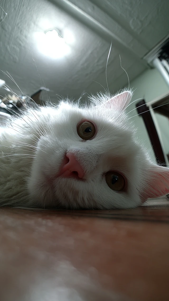 Cute White Cat Curious Close Up