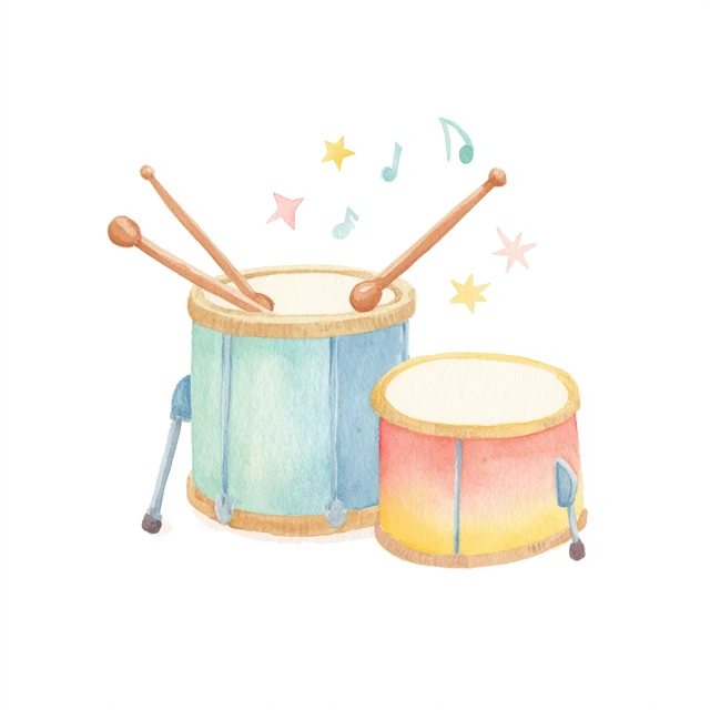Cute Watercolor Drums Illustration for Kids