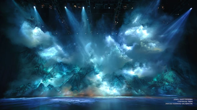 Theatrical Stage Design with Dramatic Lighting