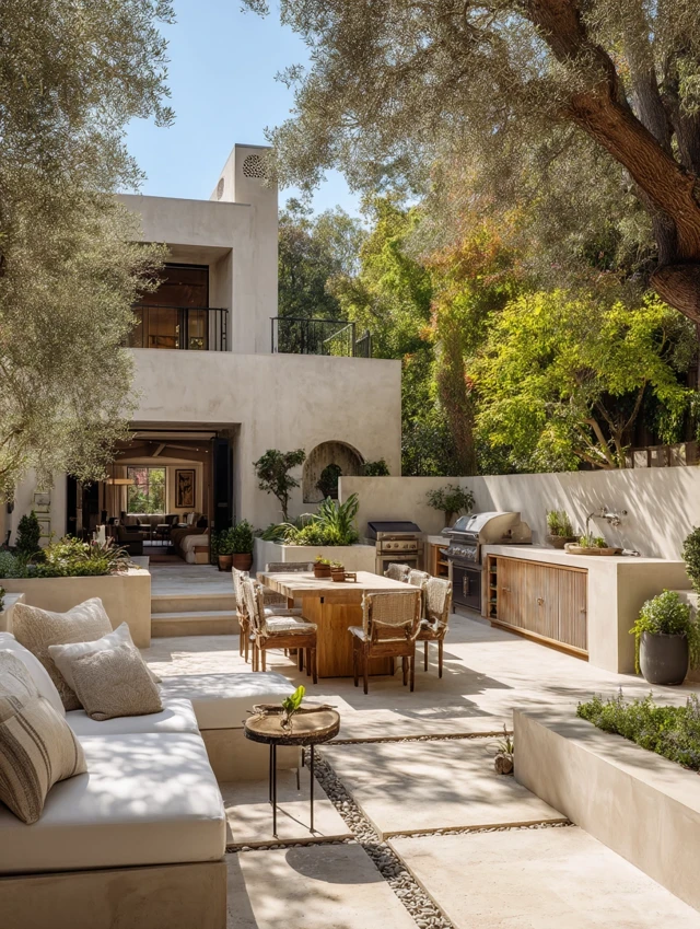 Boho Patio with Outdoor Kitchen and Modern Villa