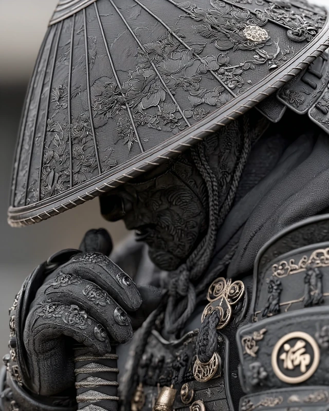 Japanese Samurai in Black Armor