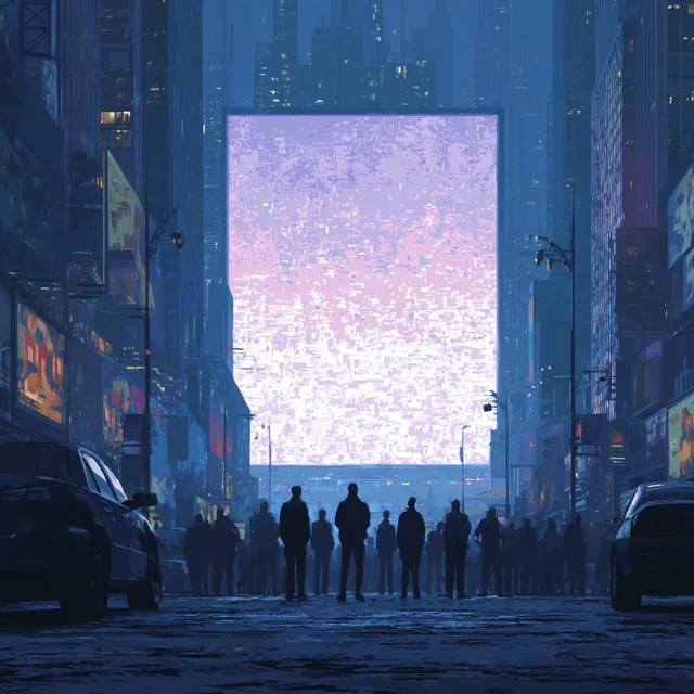 City Crowd Staring at Billboard What Is It
