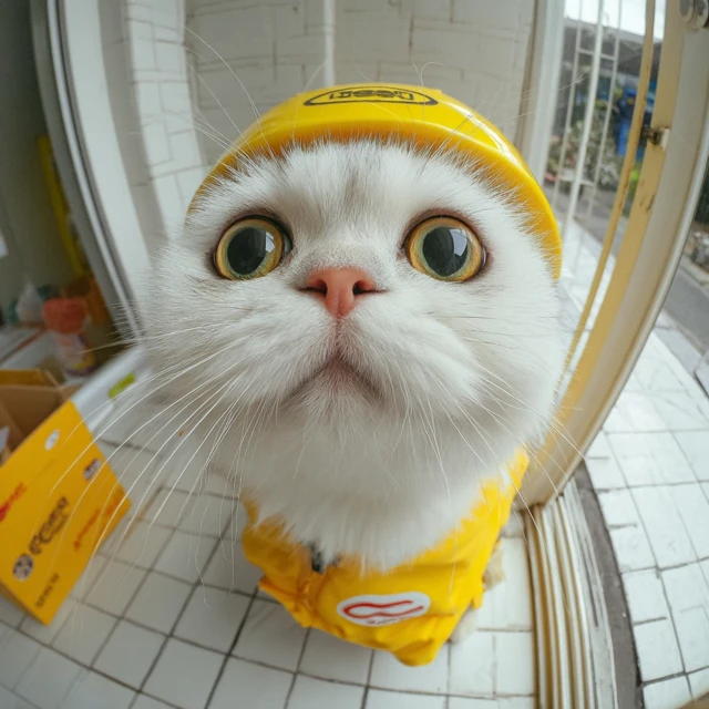 Cute Napoleon Cat Delivery Fish Eye View