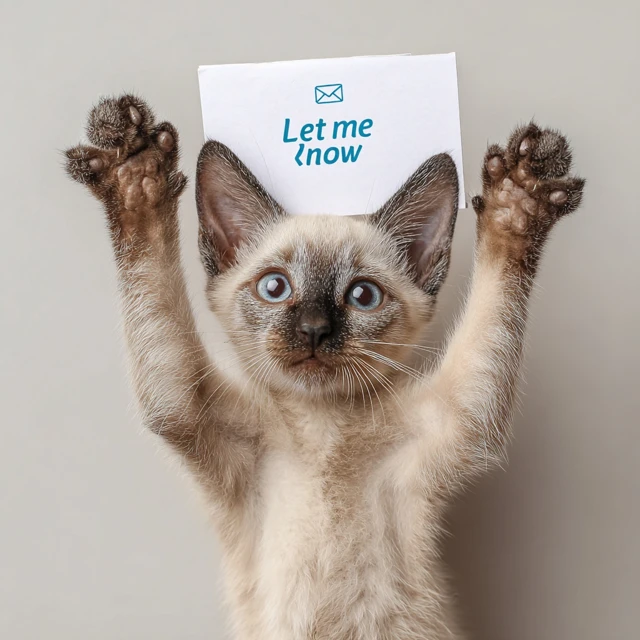 Smiling Tonkinese Kitten with Let Me Know Message