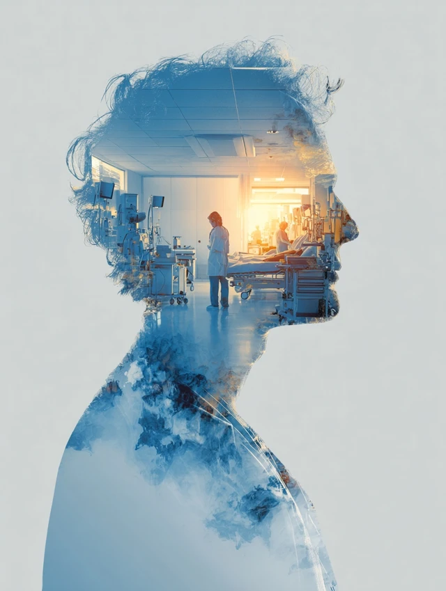 Doctor Silhouette Hospital Scene Double Exposure Photo