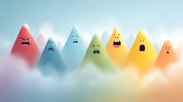 Cute Cartoon Mountains with Emotions Colorful Environment
