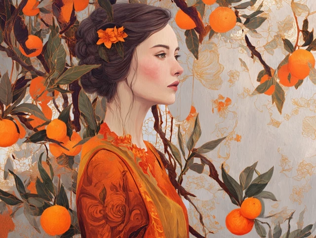 Mandarynne Beautiful Woman with Oranges Painting