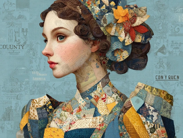 Naive Surreal Illustration Country Queen in Renaissance Gown