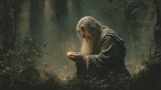 Gandalf with Narya in an Ancient Forest Art