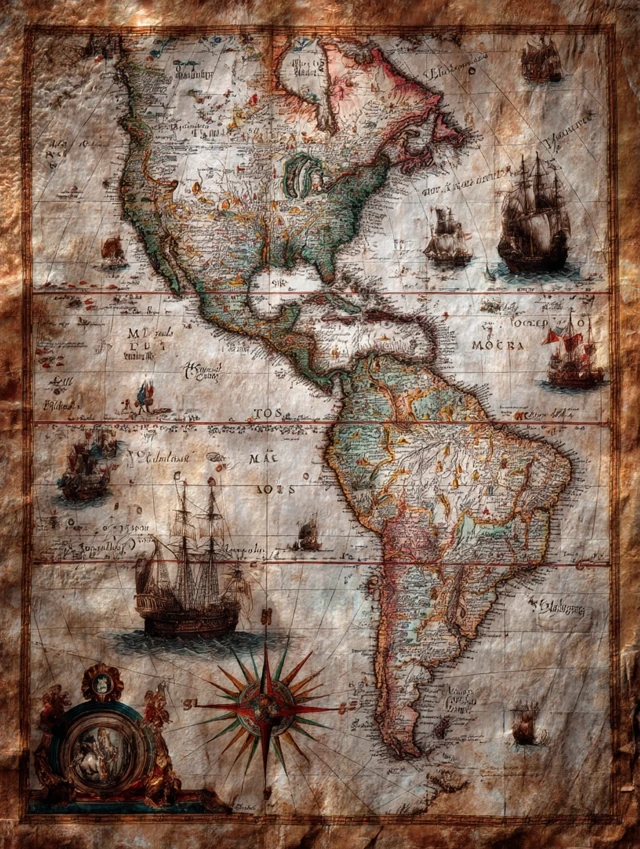 16th Century Exploration Map Routes to the New World