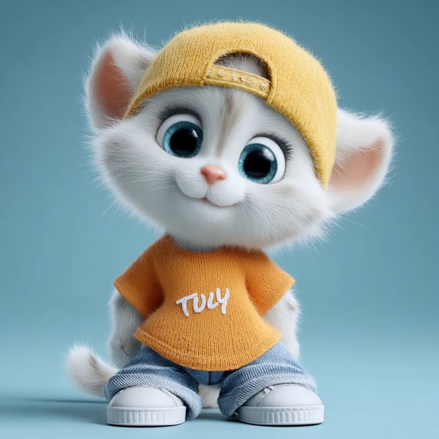Cute 3D Cartoon Kitten in Stylish Outfit