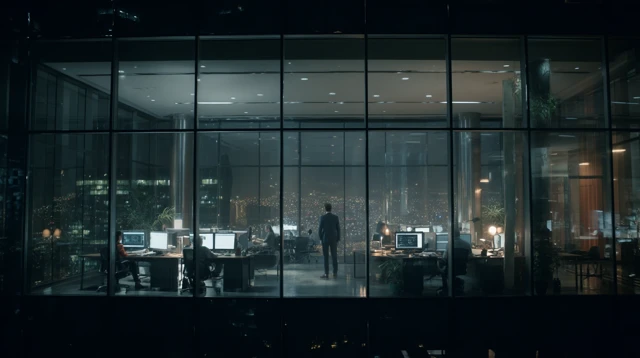 Nighttime Office View High Rise Corporate Setting