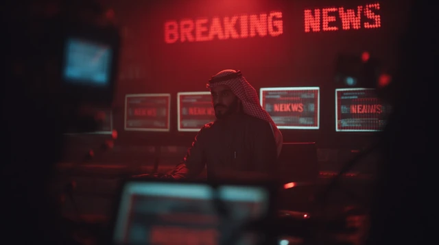 Breaking News Scene Dramatic Red Lighting