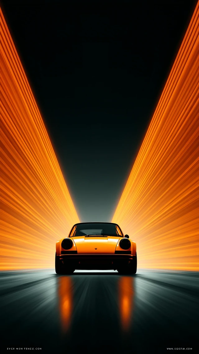 Yellow Sports Car in Tron Inspired Cyberpunk Scene