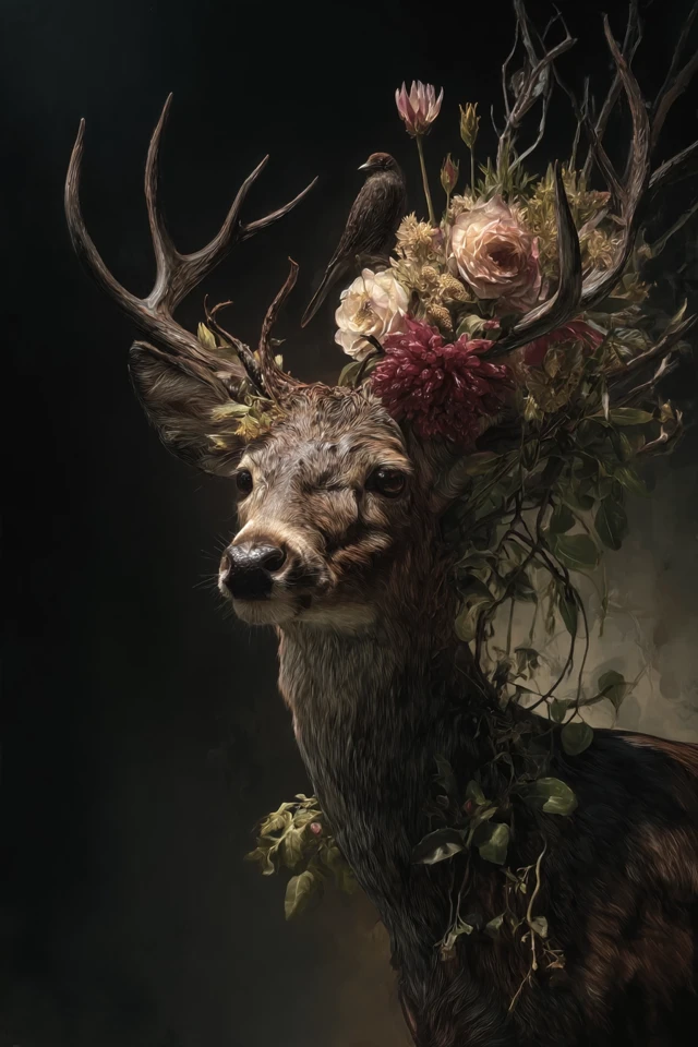 Deer Painting with Flower Crown Art