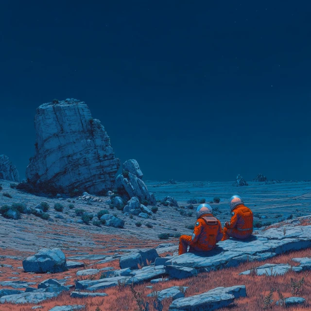 SciFi Explorer on a Cliffside A Moebius Psychedelic Scene