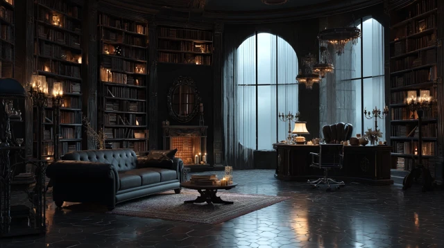 Cozy Dark Gothic Library Interior