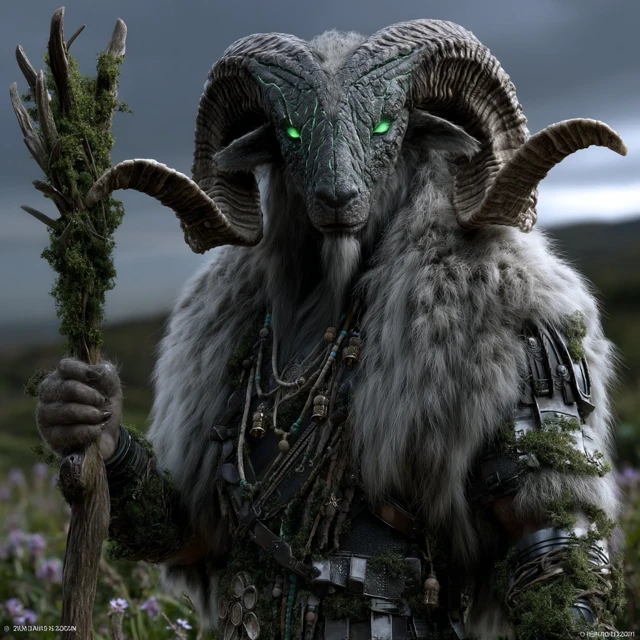 Sheep God: Nature Deity in a Grassy Meadow