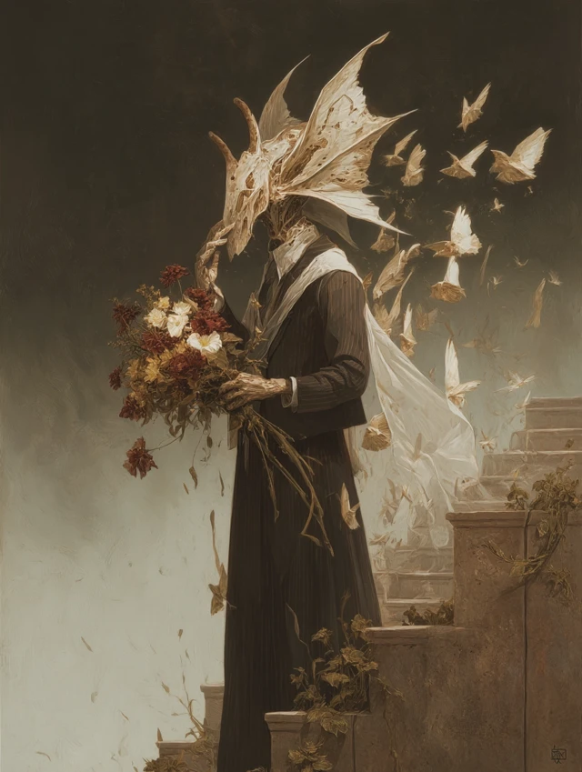 Ethereal Being With Flowers and Birds