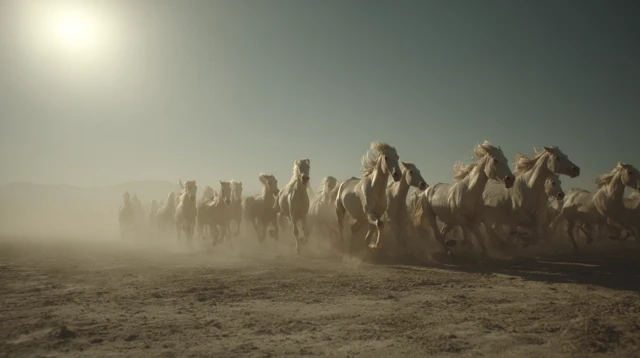 White Horses Running Across the Desert
