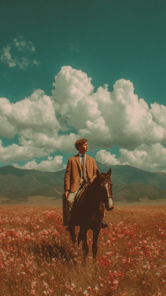 Man on Horseback Vintage Aesthetic Outdoors