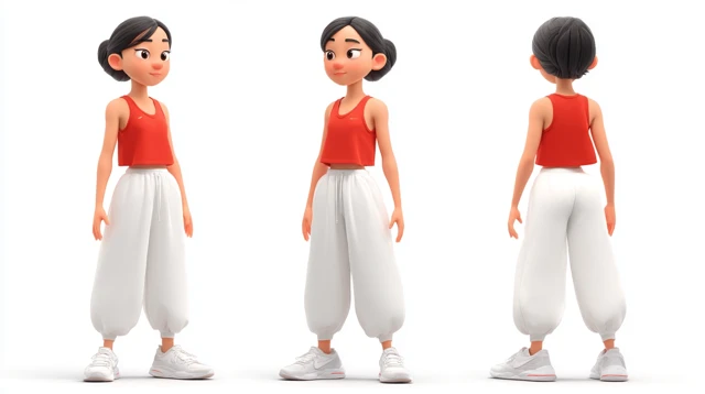 3D Cartoon Asian Woman in Sports Outfit