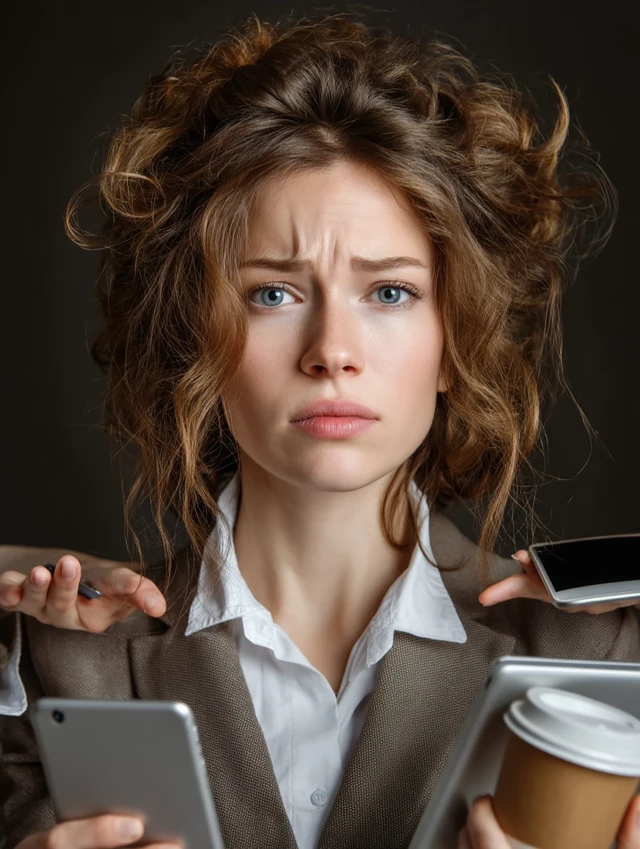 Overwhelmed Businesswoman Office Stress