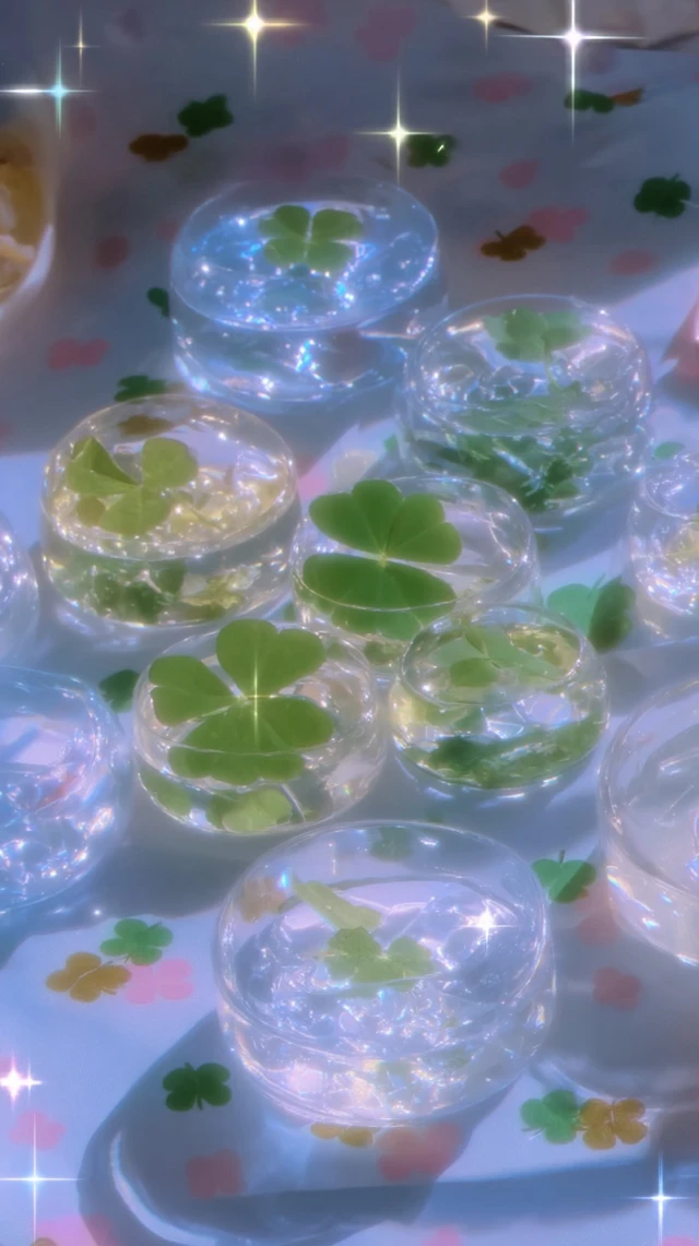 Clovers in Glass Spheres A Whimsical Still Life
